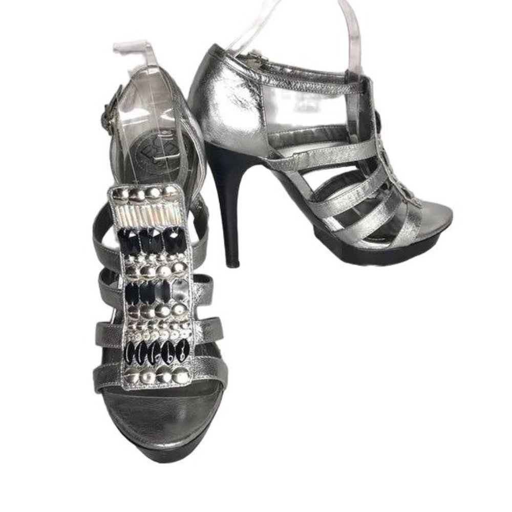 BCBGeneration 7.5 Kassidia jeweled sandals heels silver